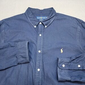 Ralph Lauren Button Down Shirt Navy Blue Slim Fit Mens XXL